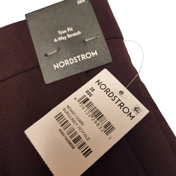 Nordstrom Mens Trim Fit 4 Way Stretch Burgundy Royal Dress Pants 38 NWT